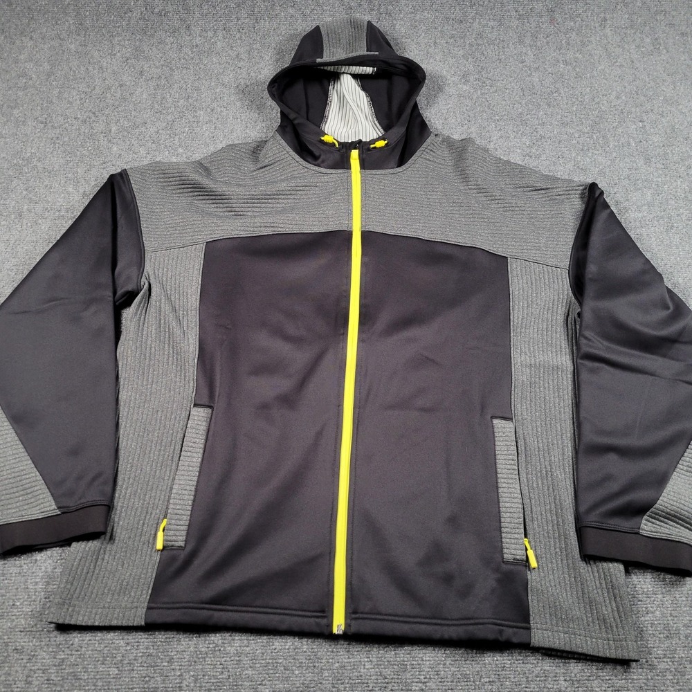 Duluth Trading Jacket Mens XL Black Gray Hooded Full Zip Fleece Lined Softshell